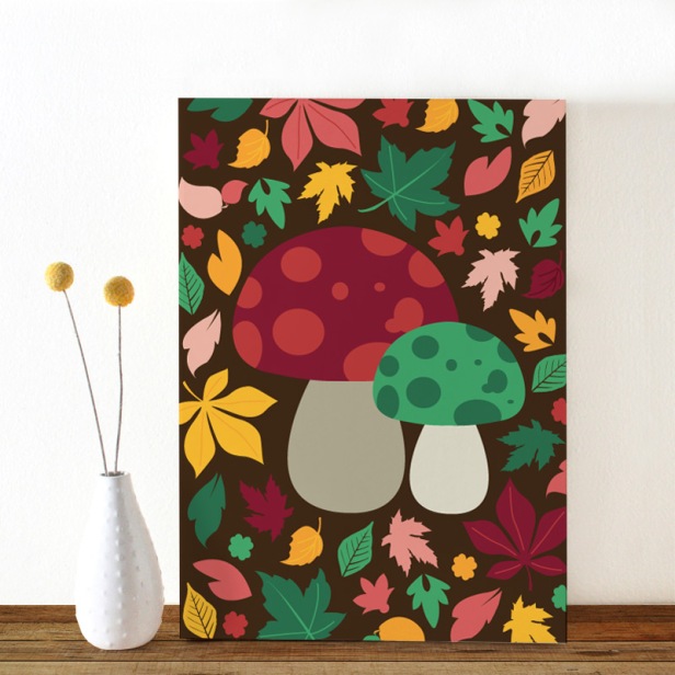Colors-Herfst-paddenstoel-ansichtkaart-Oktoberdots